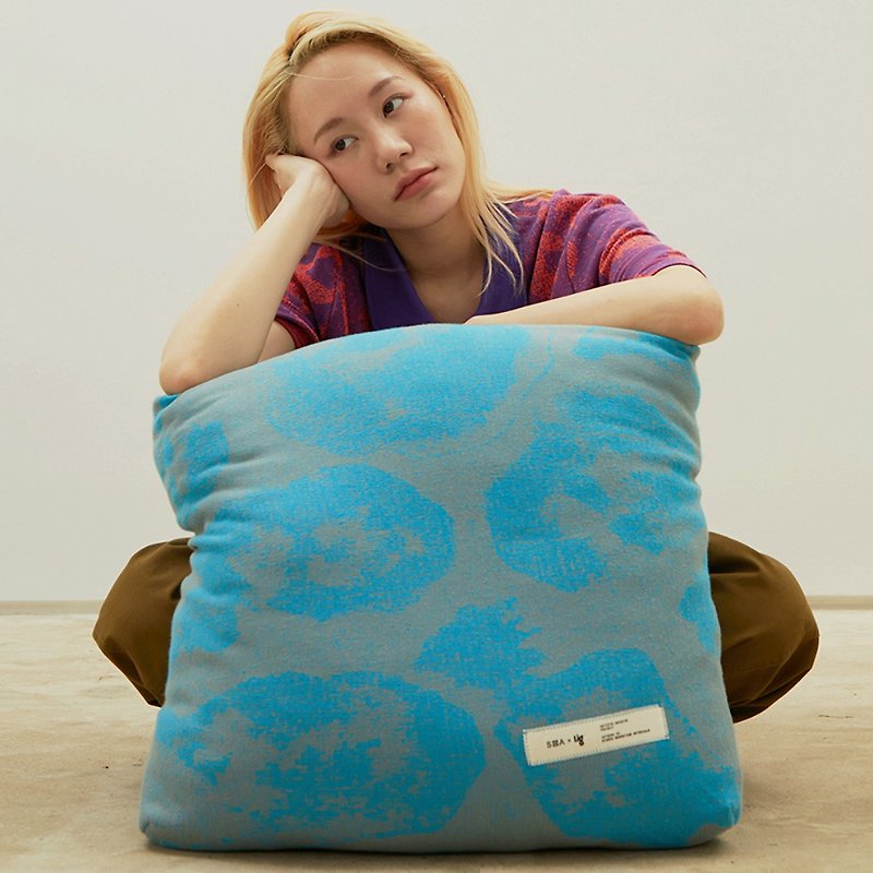 SOFT ROCK LAPIS Blue flat knit cushion made with Cotton 100% leftover threads - Pillows & Cushions - Cotton & Hemp Blue