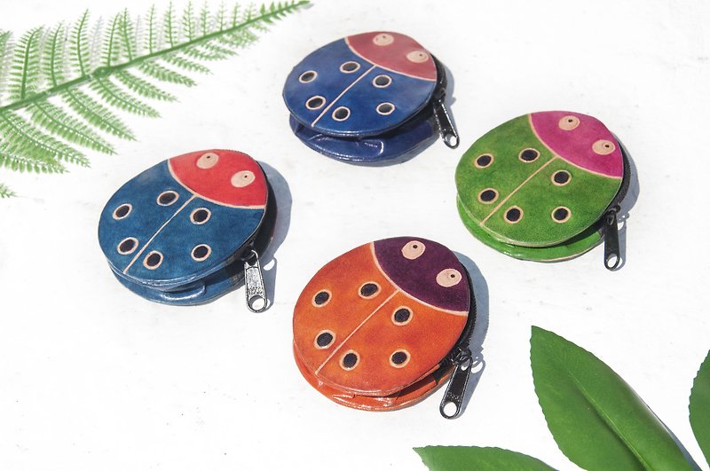 Handmade goatskin coin purse/hand-painted style leather purse/leather pouch/wallet-cute animal ladybug - กระเป๋าใส่เหรียญ - หนังแท้ หลากหลายสี