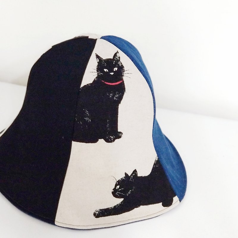 ผ้าฝ้าย/ผ้าลินิน หมวก ขาว - Maverick Village handmade double-sided cap men and women sun hat black cat wild [Mr. Cat] MH-50 limited edition
