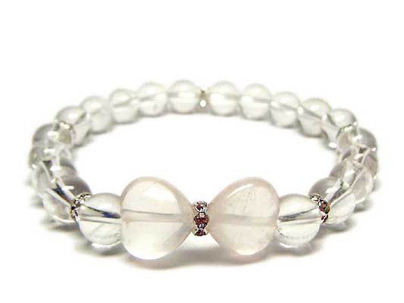 Natural Stone Breath Ribbon Heart Design Rose Quartz x Natural Crystal - Bracelets - Gemstone Pink