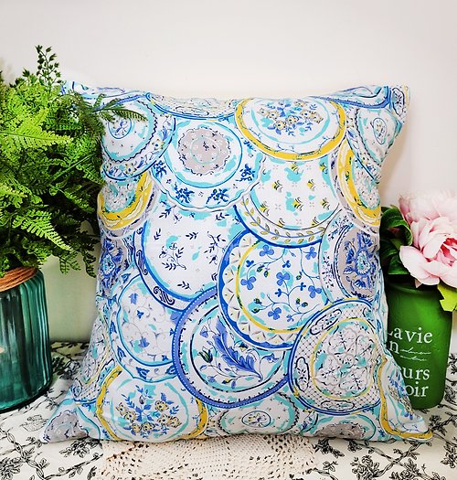 hazelnut 北歐風格藍色花瓷圖案抱枕靠枕靠墊枕套