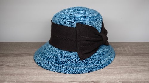 Natural Club 紙在乎你 英倫蝴蝶結淑女帽-星藍夜 針織帽 漁夫帽 紙線編織 可水洗 台灣製