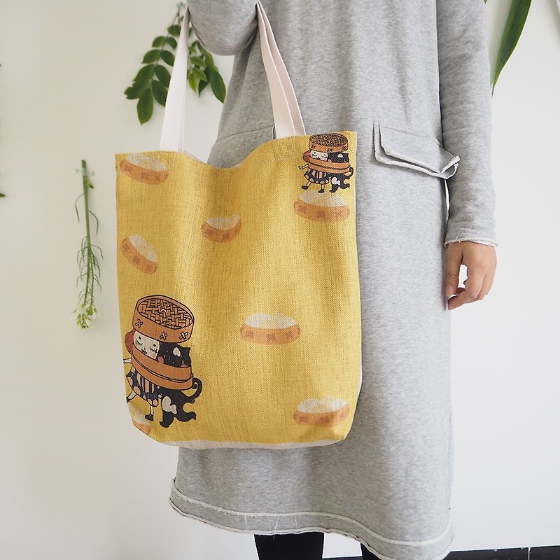 Summer Xiao Long Bao Eco Bag Tote Bag Yellow Series - กระเป๋าแมสเซนเจอร์ - ผ้าฝ้าย/ผ้าลินิน สีเหลือง