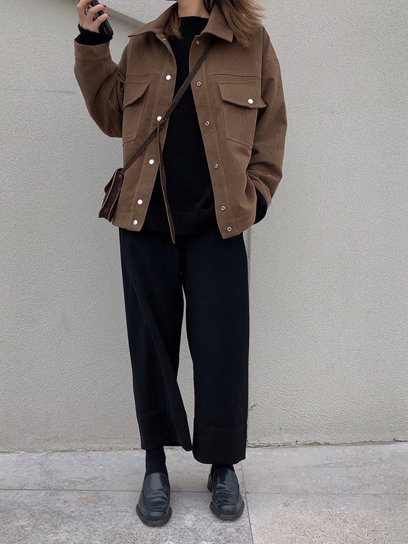 羊毛拼接短夾克 卡其色 I Wool Patchwork Jacket - 女大衣/外套 - 羊毛 卡其色