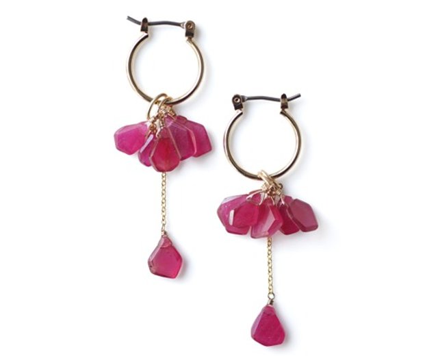 7WAY Ruby Fragment Chandelier Titanium Hoop Earrings Rosaire