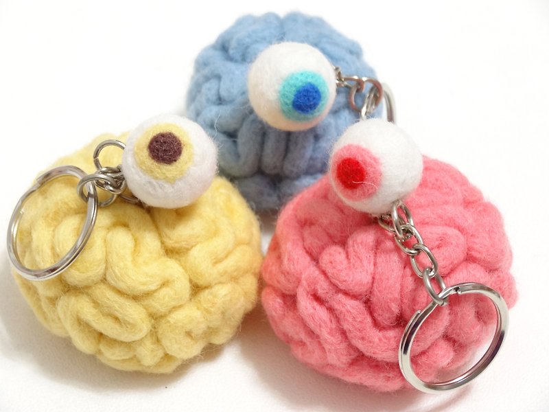 萬聖節之大腦+眼珠-羊毛氈  鑰匙圈、吊飾(可客製化更改顏色) - 鑰匙圈/鑰匙包 - 羊毛 多色