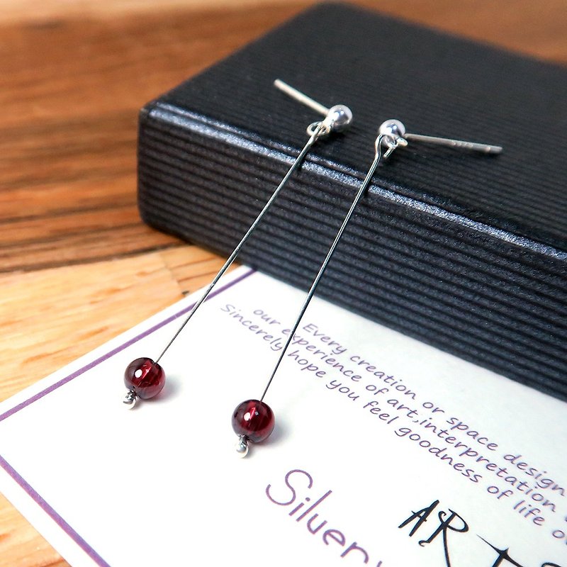 Red Pomegranate Streamer Ear Acupuncture (Small) - 925 Sterling Silver Natural Stone Earrings - Earrings & Clip-ons - Sterling Silver Red