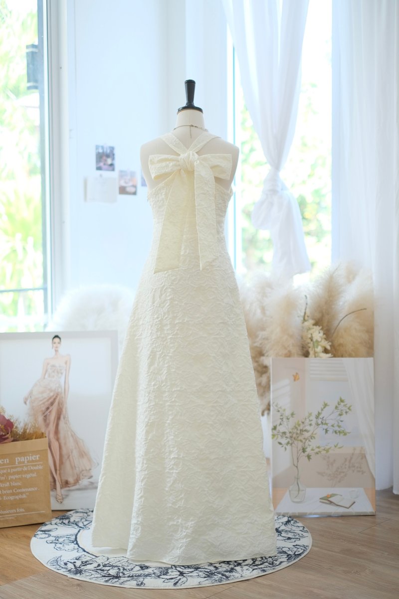 Ivory bridal dress , Wedding dress , White dress , Floral Jacquard party dress - 洋裝/連身裙 - 聚酯纖維 白色