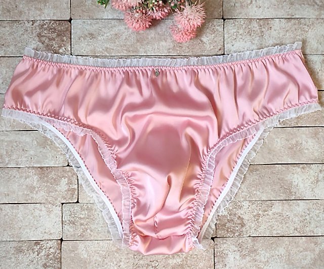 Baby Pink silk fabric briefs with Ruffles, Silk Satin Panties for