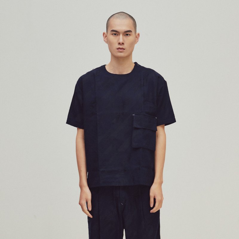DYCTEAM - EVOLVE(D) - Houndstooth pattern pocket tee - 男 T 恤 - 棉．麻 藍色