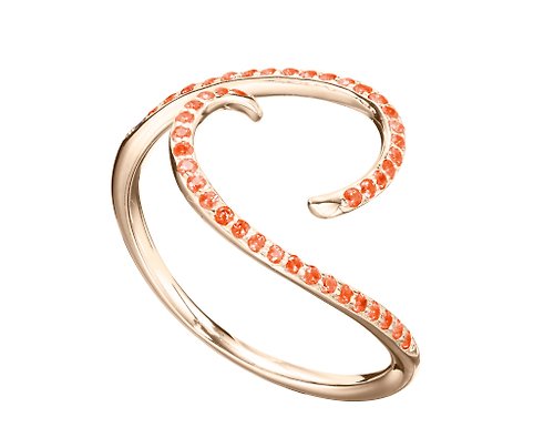 Majade Jewelry Design 14K金橘寶石戒指 極簡主義求婚結婚戒指 簡約漩渦橙色藍寶石戒指
