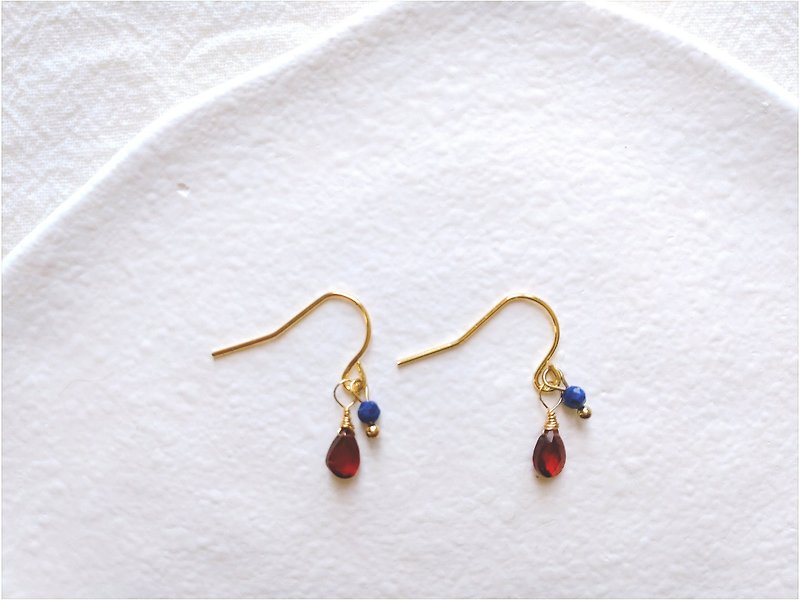 Garnet natural stone crystal earrings - ต่างหู - เครื่องเพชรพลอย 