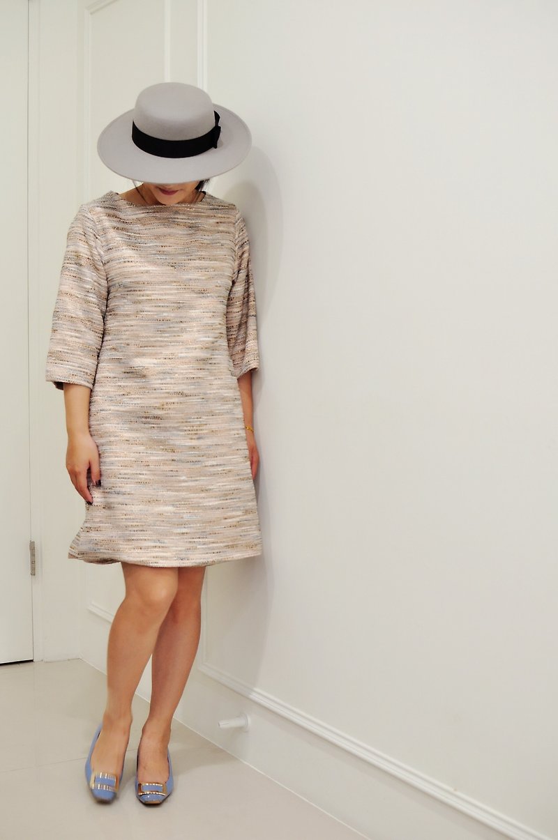 Flat 135 X 50% of Taiwanese designers wool thin section sleeve wool dress simply attach pocket party outfit wedding outfit - One Piece Dresses - Wool Pink