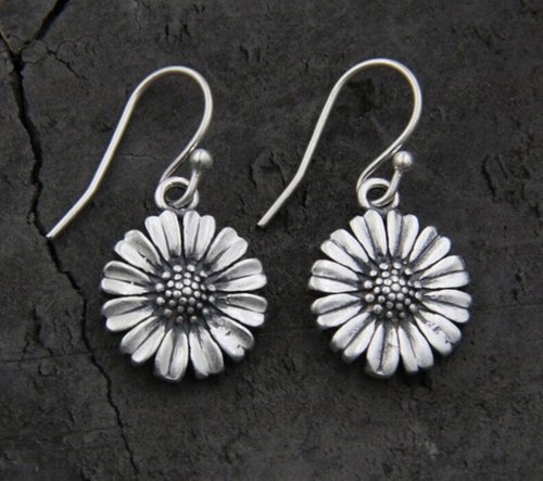 garyjewelry Real S925 Thai Sterling Silver Girls Lovely Handmade Engraved Daisy Earrings