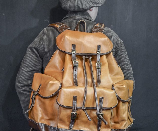 Explorer Backpack three-pocket backpack full leather 2-tone style