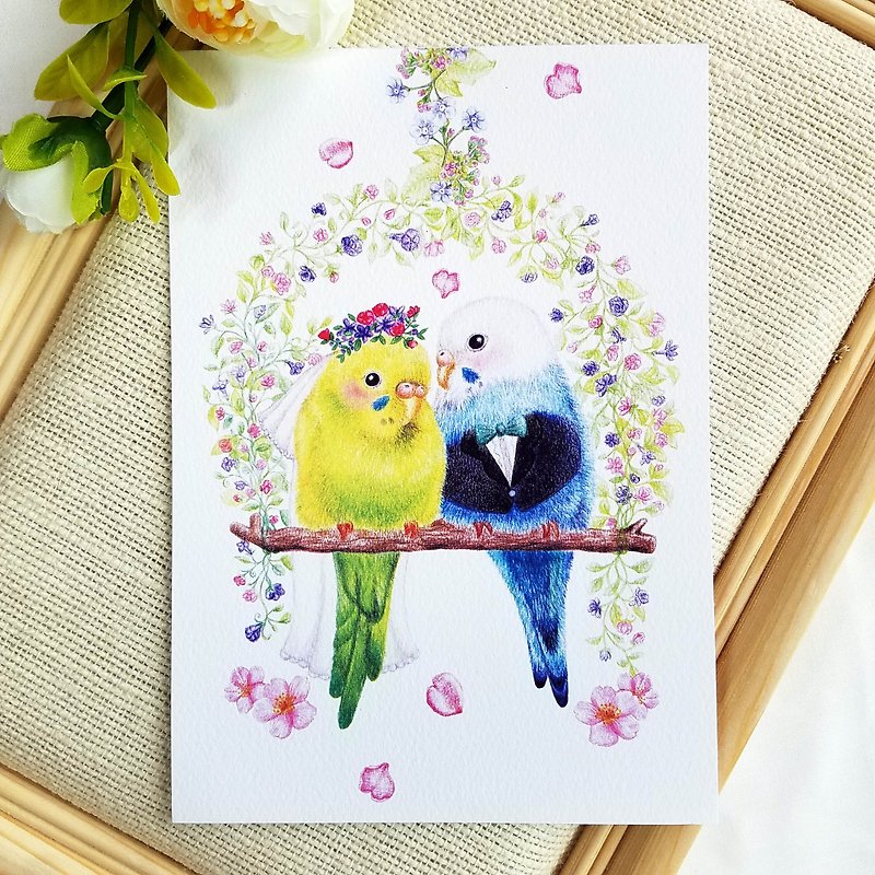 明信片- 小鸚鵡的婚禮 - 心意卡/卡片 - 紙 多色