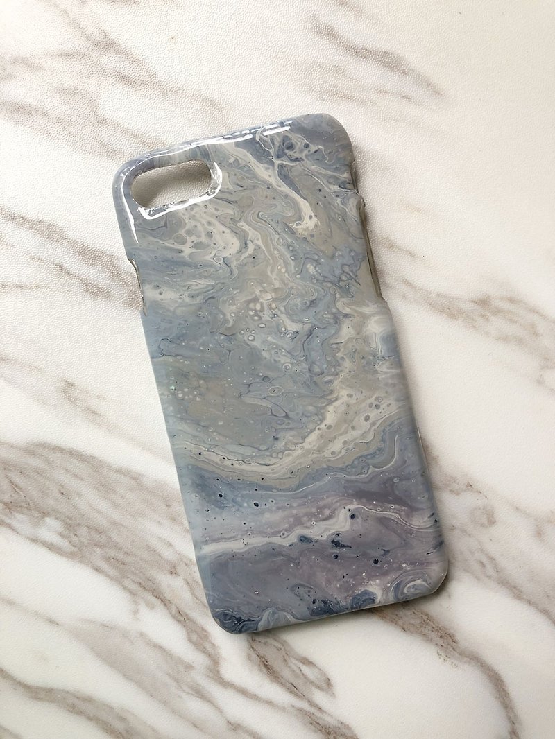 OOAK hand-painted phone case, only one available, Handmade marble IPhone case - เคส/ซองมือถือ - พลาสติก สีน้ำเงิน