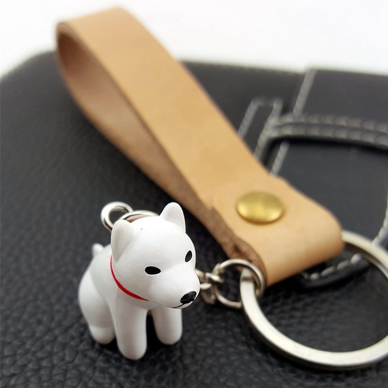 2018 New Year gift dog leather key chain super cute dog pendant [gift, lettering] - ที่ห้อยกุญแจ - หนังแท้ สีทอง