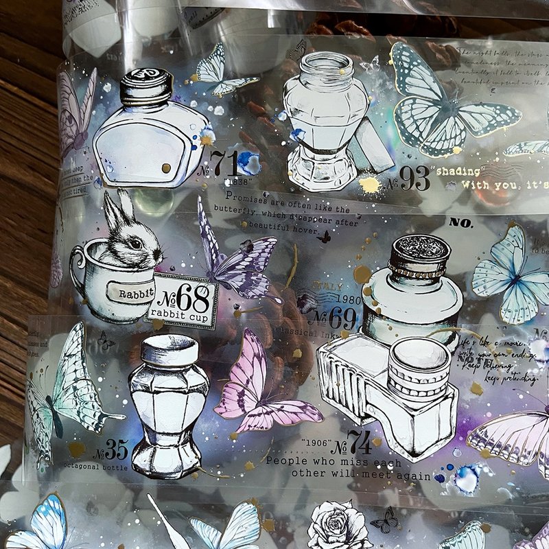 印章圖鑑・墨水瓶 亮面PET紙膠帶 / 立體燙金 - 紙膠帶/和紙/PET - 紙 