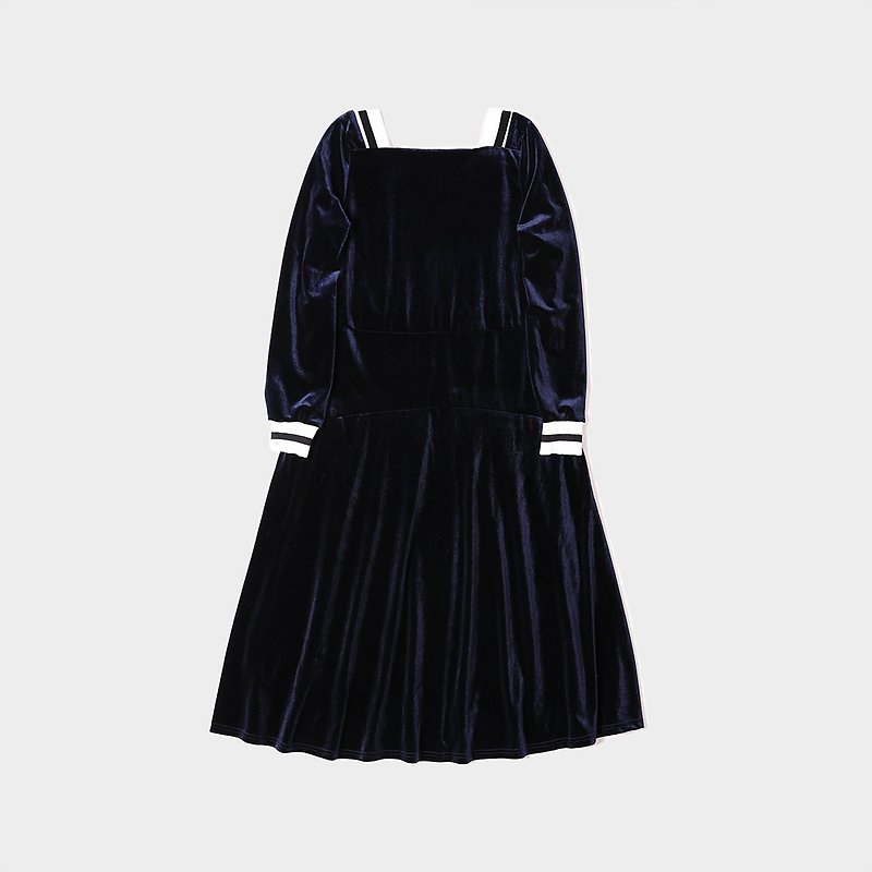 Deep Blue Blue Thread Cross Neck Long Sleeve Velvet Dress - Skirts - Other Materials Blue