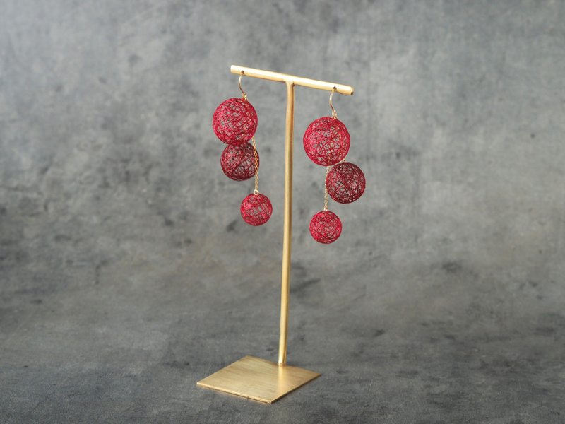 Winter Wild Rose Triple Earrings - Earrings & Clip-ons - Silk Red