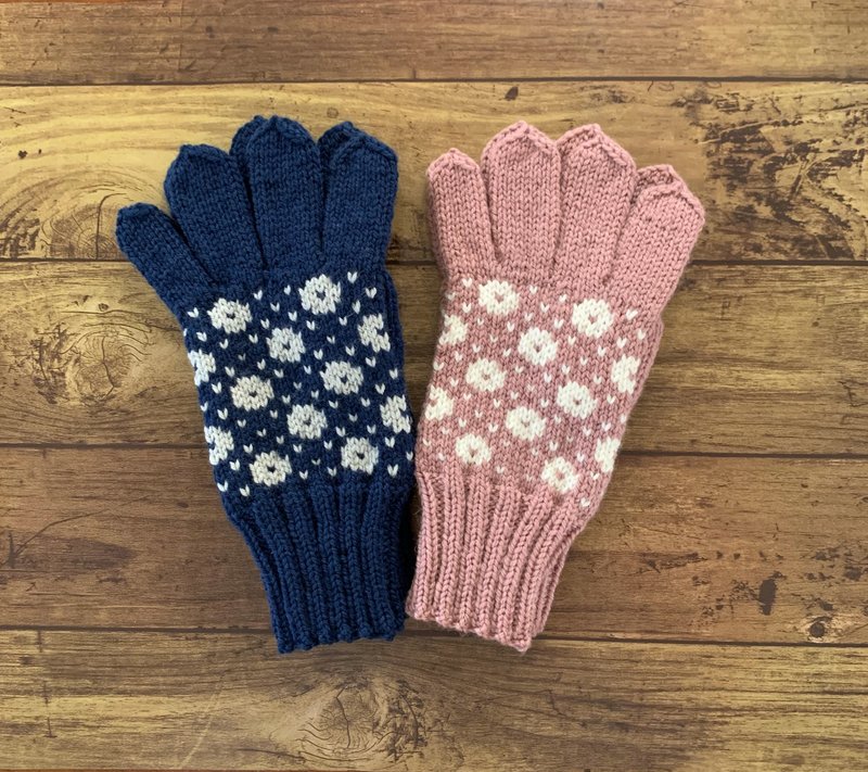 Five-finger gloves with traditional Scandinavian pattern, navy gray - Gloves & Mittens - Wool Blue