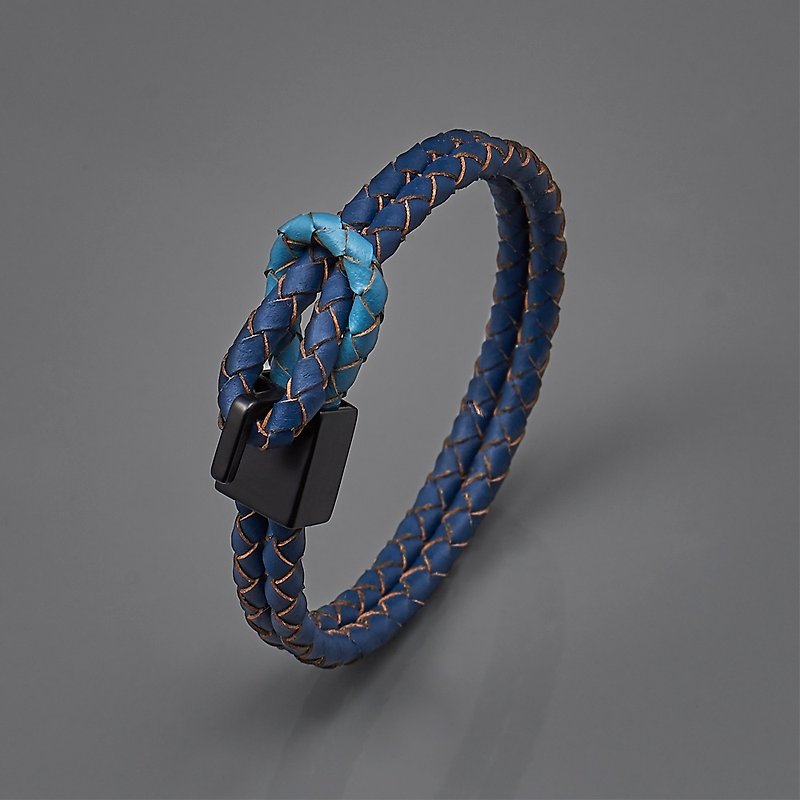 Square buckle woven leather rope bracelet - Bracelets - Genuine Leather Blue