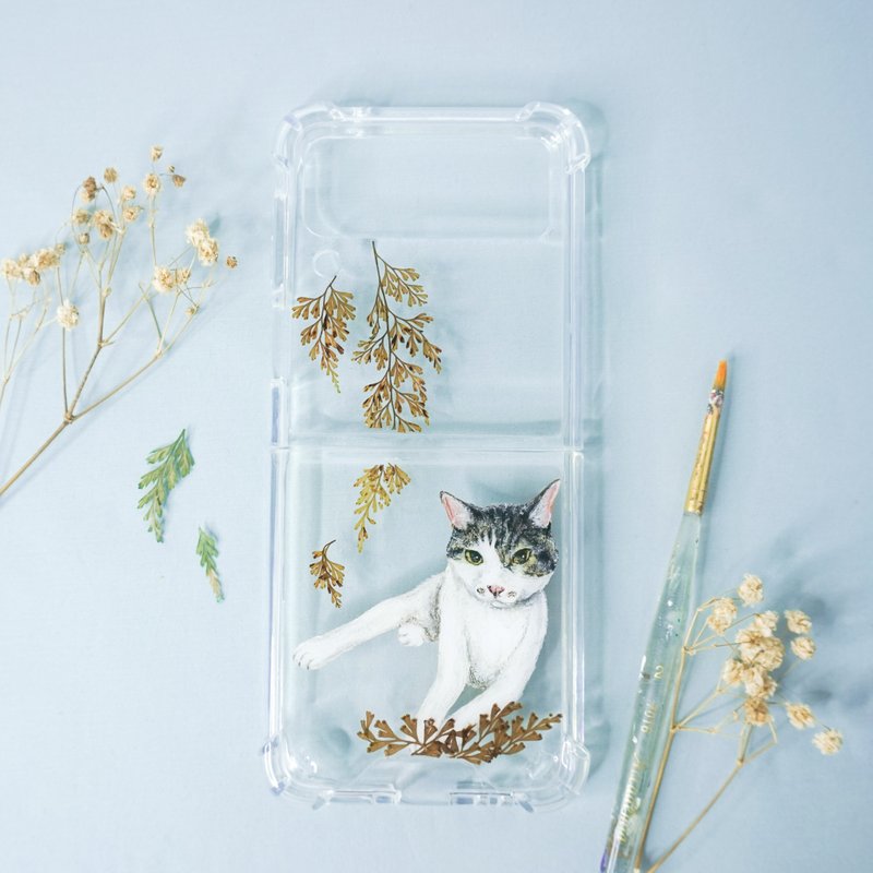 Tailor-made Hand-drawn Pet Pressed Flower Phone Case | Cat - Phone Cases - Plants & Flowers Green