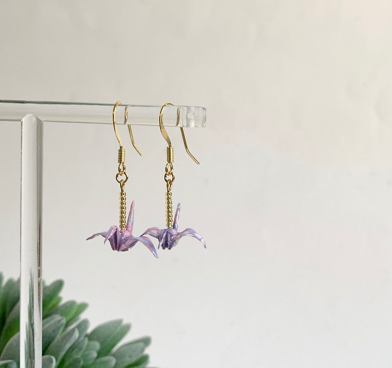 Japanese paper crane gold earring - Earrings & Clip-ons - Paper Pink