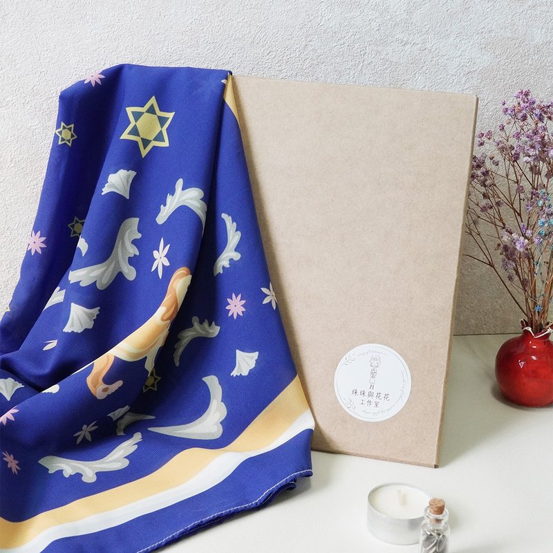 [Lion Watching the Stars] Chiffon Square Scarf 87×87cm | Square scarf and hair accessory - Scarves - Polyester Blue