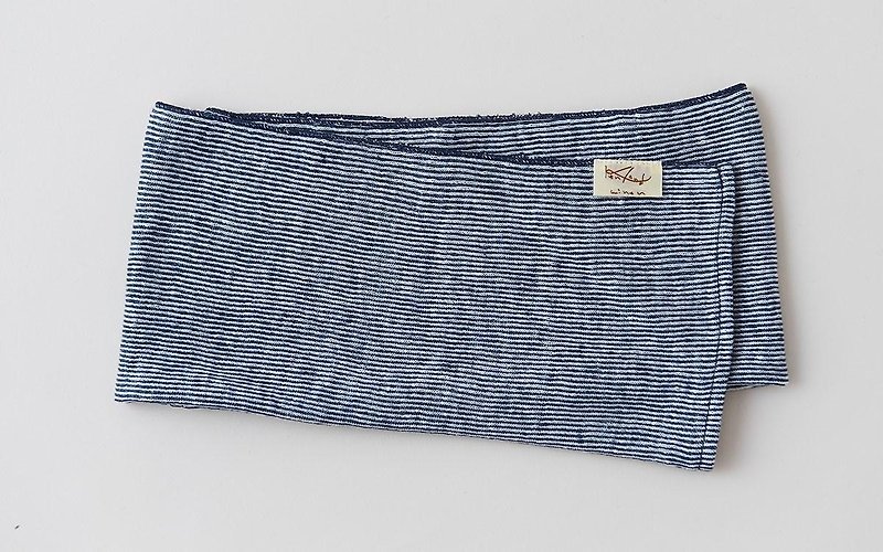 Linen Knit Stripe Face Towel Navy × White - Fragrances - Cotton & Hemp Blue