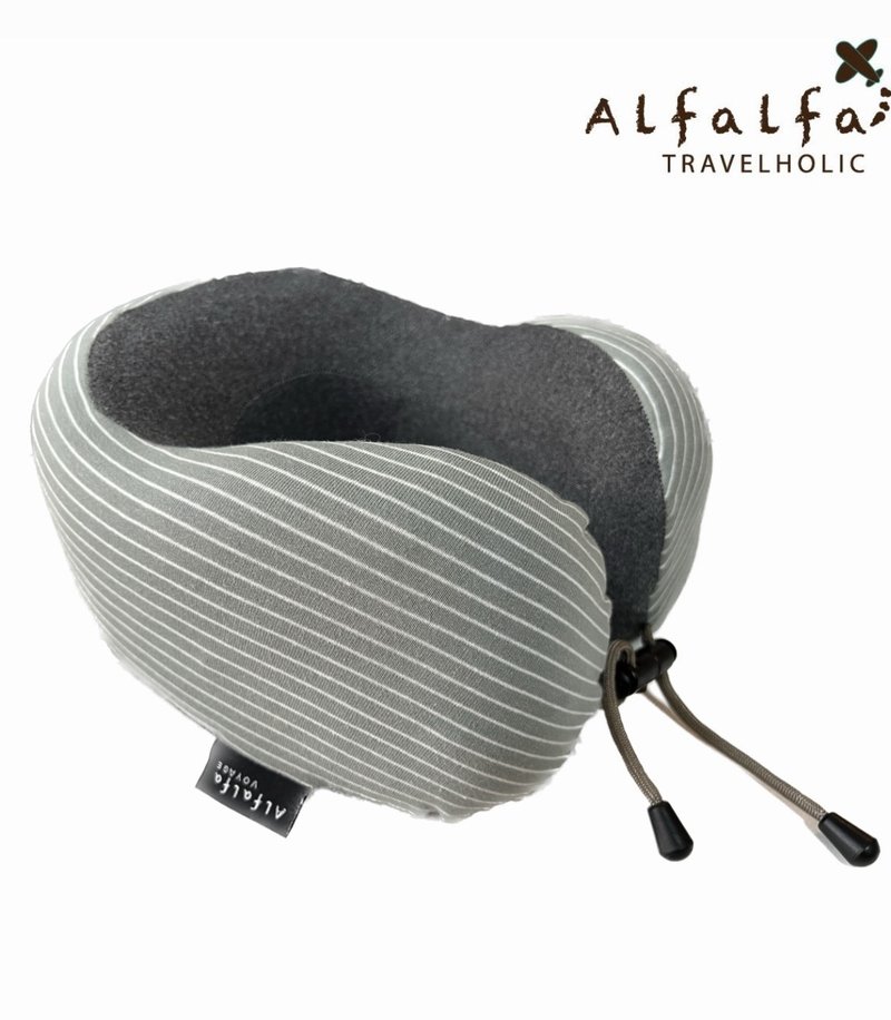 Oval Shaped Stripes Memory Foam Travel Neck Cushion - Green/white stripes - หมอนรองคอ - ไฟเบอร์อื่นๆ สีเขียว