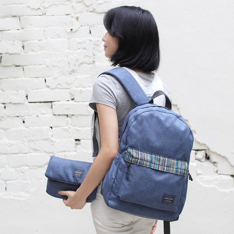 Doreen 2 in 1 backpack(14 inch Laptop OK)_stripe blue100188 - กระเป๋าเป้สะพายหลัง - วัสดุกันนำ้ สีน้ำเงิน