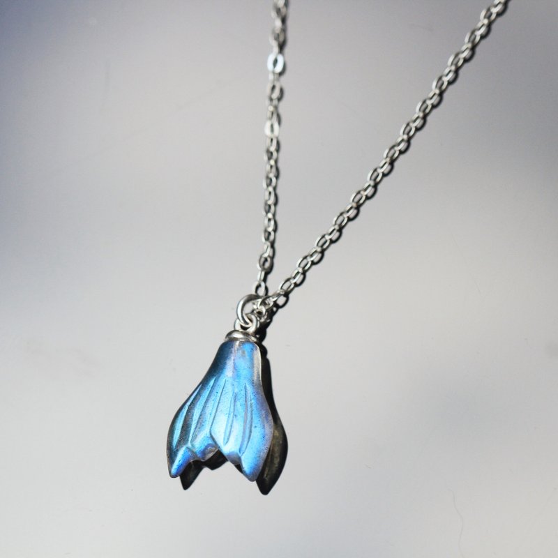 Labradorite fishtail sterling silver crystal necklace clavicle chain birthday gift - สร้อยคอ - เงินแท้ สีน้ำเงิน