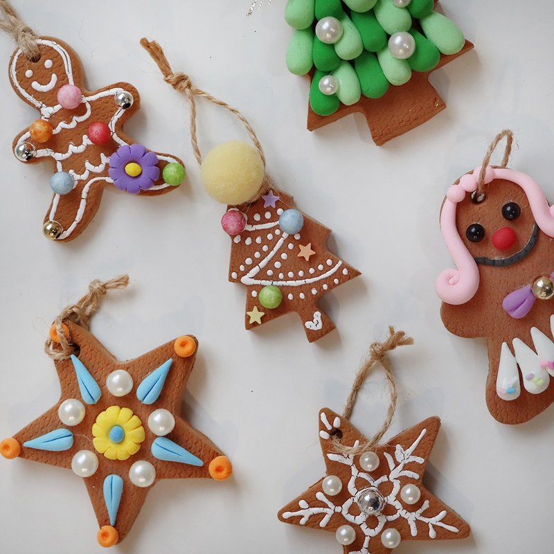 [DIY Handmade] Christmas Gingerbread Man Pendant Material Pack - Parts, Bulk Supplies & Tools - Clay Multicolor