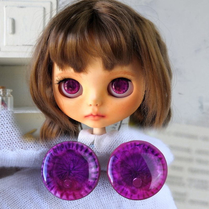 เรซิน ตุ๊กตา - Purple-pink 3D Eye chips 14mm, doll Eye chips for Custom Blythe