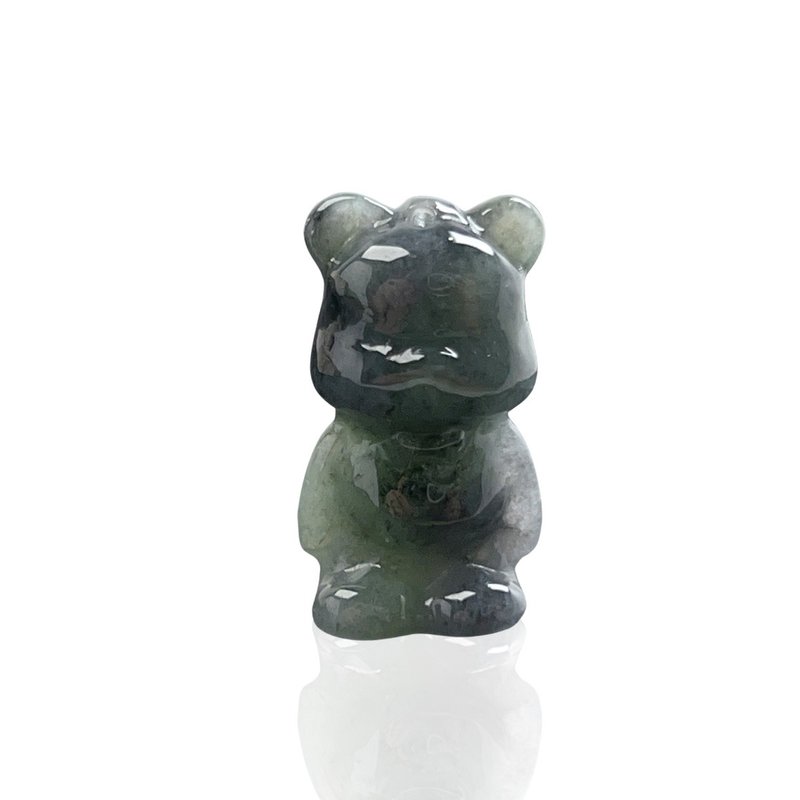 [Bearing Jade Meets You] Floating Flower Jade Cute Bear Necklace Ornament | Natural Burmese Jade A-grade - Necklaces - Jade Green