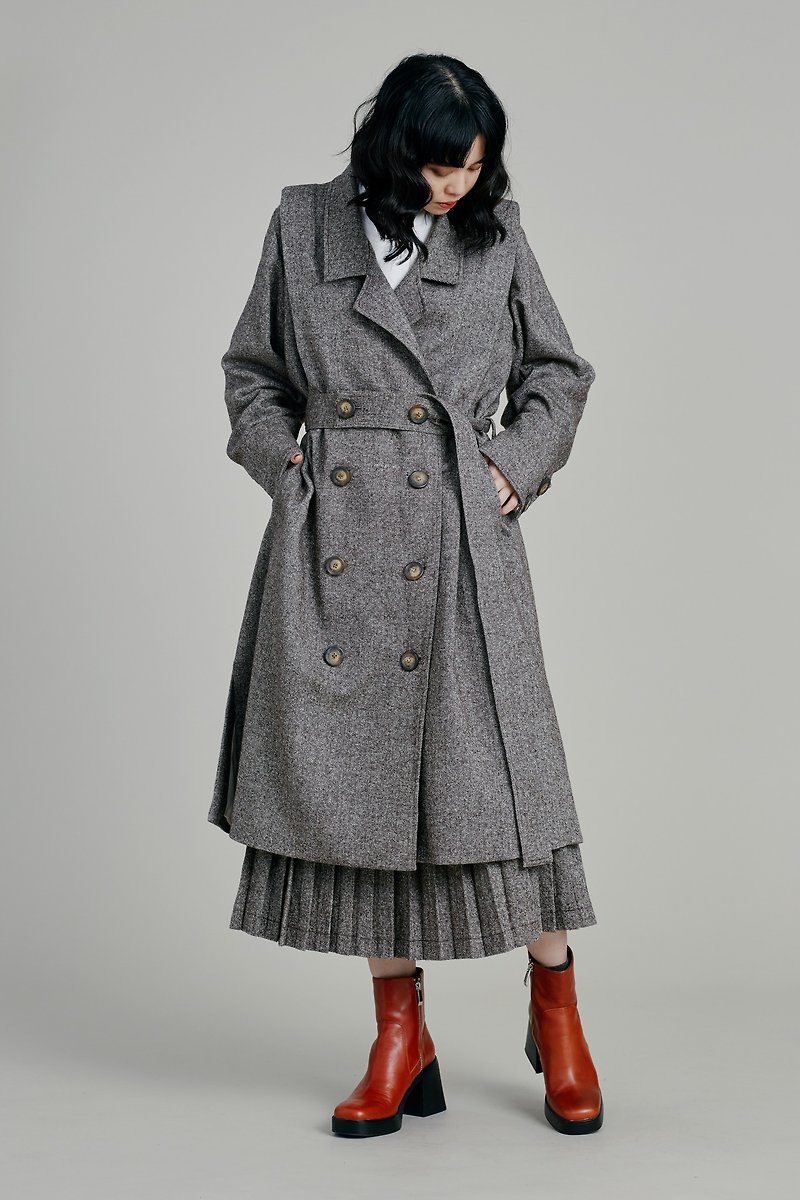 Shan Yong brown wool long coat - เสื้อแจ็คเก็ต - ขนแกะ 