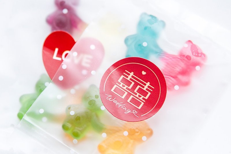 囍字 LOVE 牽手小熊軟糖 2入 磨砂密封袋裝(口味隨機貼紙2款可選) - 零食/點心 - 新鮮食材 紅色