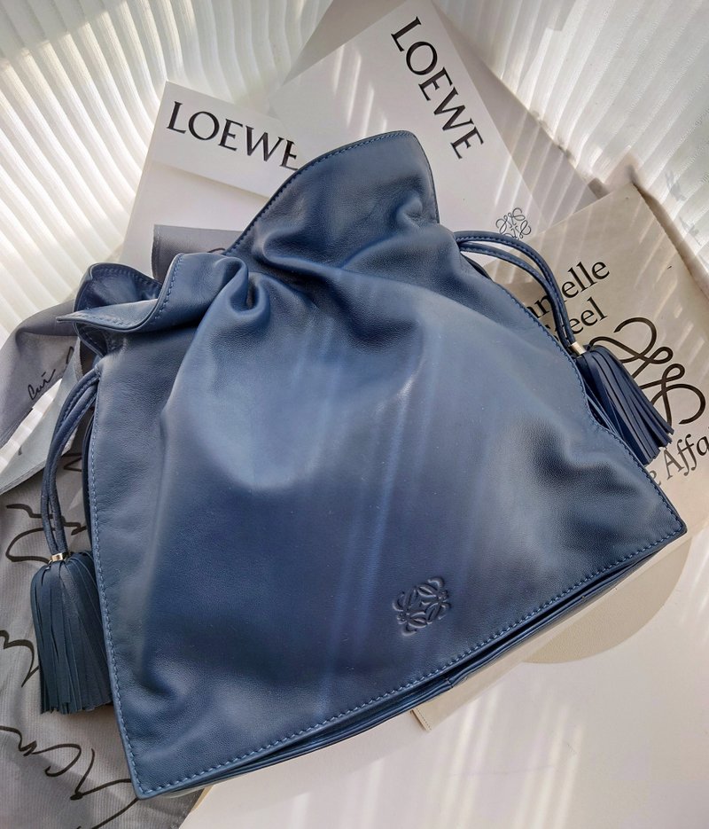 客人預留Loewe Flamenco海藍流蘇束口袋肩背包斜挎包單肩包束繩包 - 側背包/斜背包 - 真皮 藍色