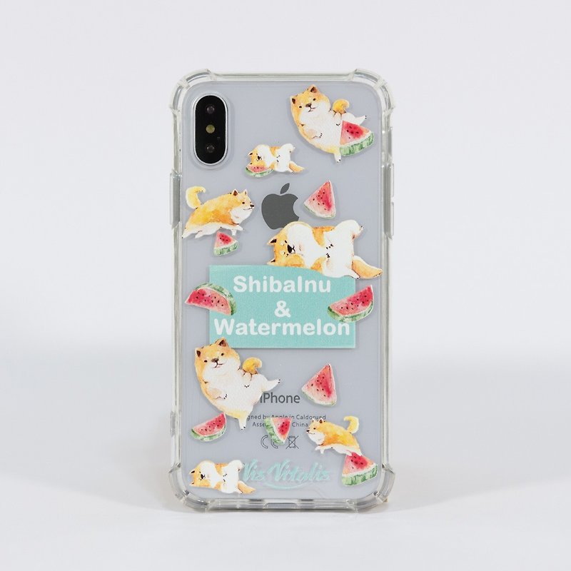 Four corners crash double shatter-resistant shell iPhone X (Fruit Series - Shiba Inu watermelon) [iPhone case] - Phone Cases - Silicone Orange