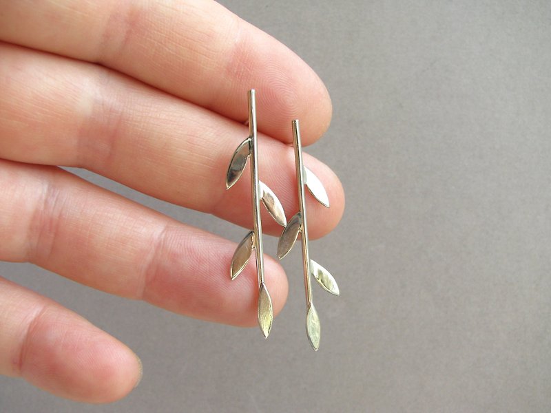 Copper & Brass Earrings & Clip-ons Silver - silver leaf dangly earrings, plant stud earrings, handmade jewelry, gift for mom