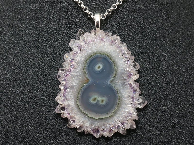 Amethyst Stalactite Slice Lilac Purple Violet Lavender Druse Pendant Necklace - สร้อยคอ - เครื่องเพชรพลอย สีม่วง