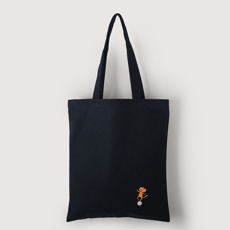 Shoulder bag + illustration - กระเป๋าแมสเซนเจอร์ - ผ้าฝ้าย/ผ้าลินิน สีดำ