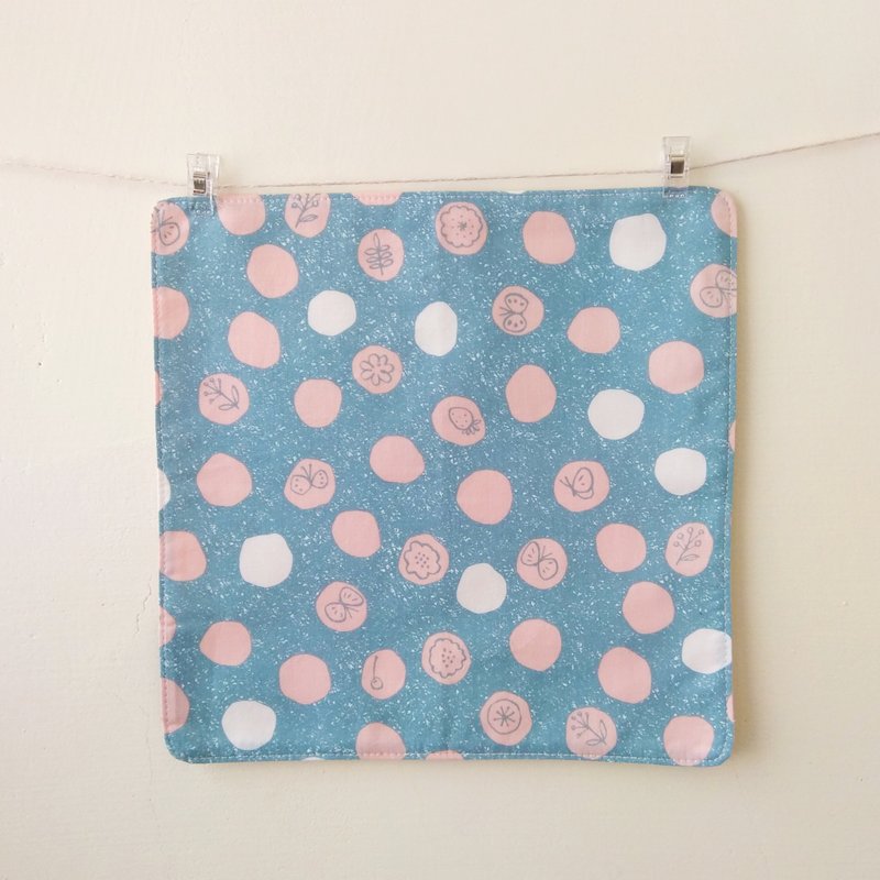 Japanese cotton handkerchief = picture book style = childlike circle circle = gray blue (3 colors in total) - ผ้าเช็ดหน้า - ผ้าฝ้าย/ผ้าลินิน 