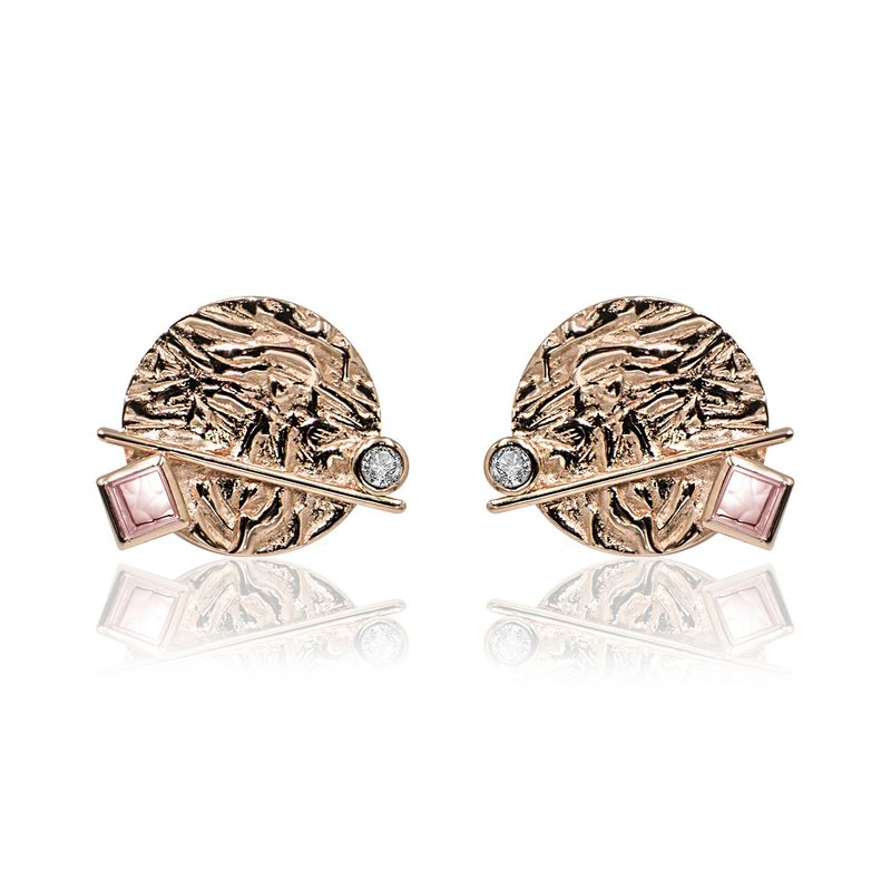 CANVAS 玫瑰金 藝術風 純銀鍍18K金耳環 - 耳環/耳夾/耳骨夾 - 純銀 粉紅色