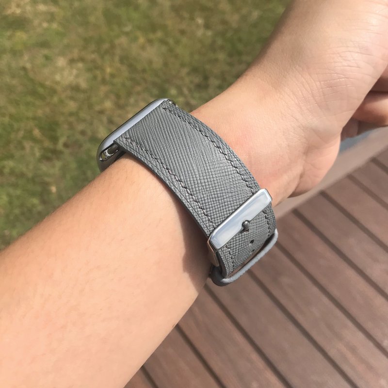 【Apple Watch Strap】Grey Saffiano | Luxury | Handmade Leather in Hong Kong - สายนาฬิกา - หนังแท้ สีเทา