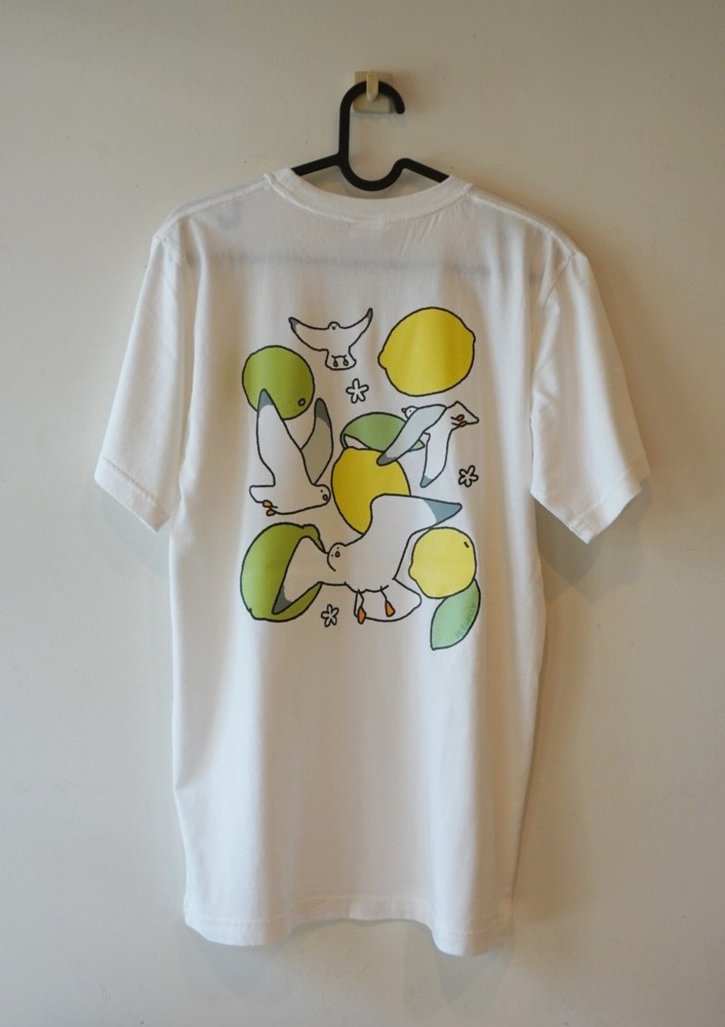 日本製コットン100% Tシャツ Sea gull like lemons and rimes - 女 T 恤 - 棉．麻 白色