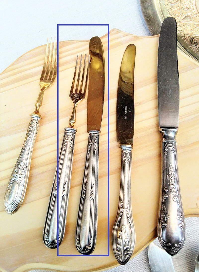 Germany Solingen 800 silver two-color knife and fork - Cutlery & Flatware - Silver Silver