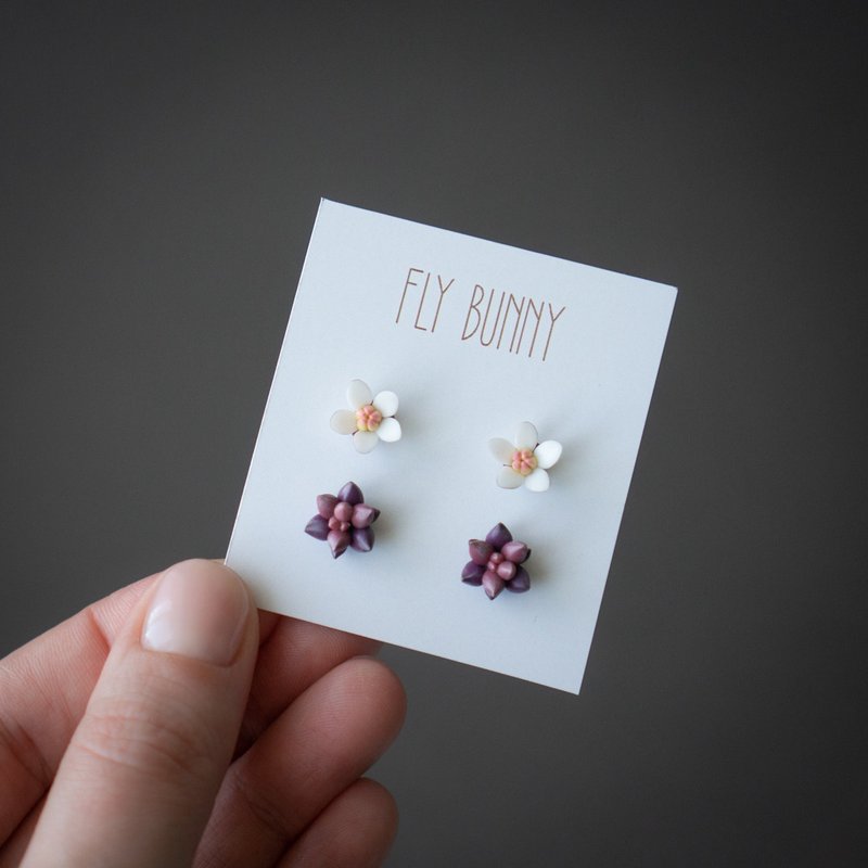 Sedum stud earrings set - ต่างหู - วัสดุอื่นๆ สีม่วง